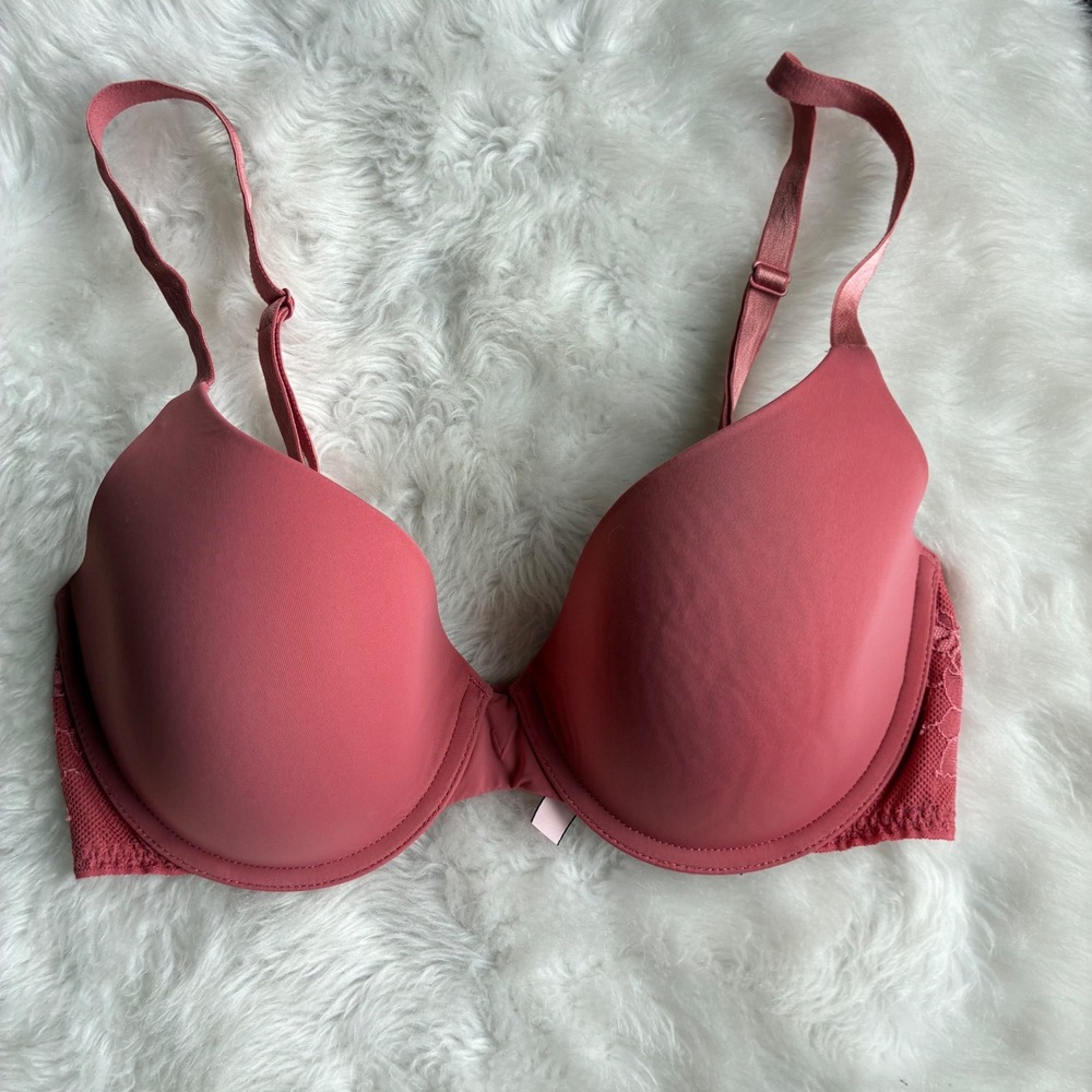 Victorias Secret T-Shirt Lightly Lined Demi Bra 32DD Rose Pink Lace 404825-MTM